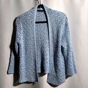 Light Blue Sequin Open Knit Cardigan Sweater Shimmer Glam Y2K Fairy Grunge M